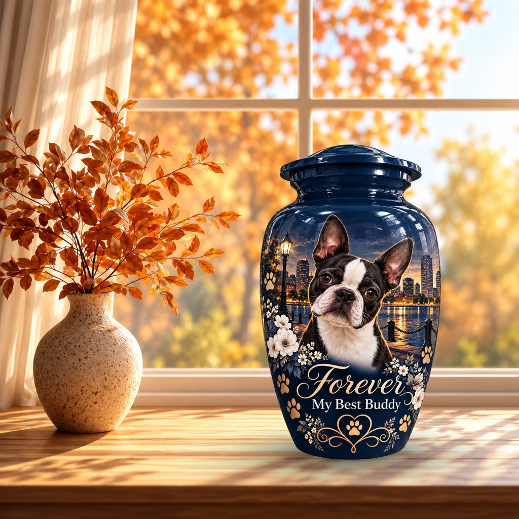 personalized dog portrait pet urn for ashes, handmade aluminum pet memorial urn with photo – picture 7