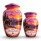 Purple Mountain Bear Sunset Cremation Urn for Human Ashes – Personalized Handmade Aluminum Urn