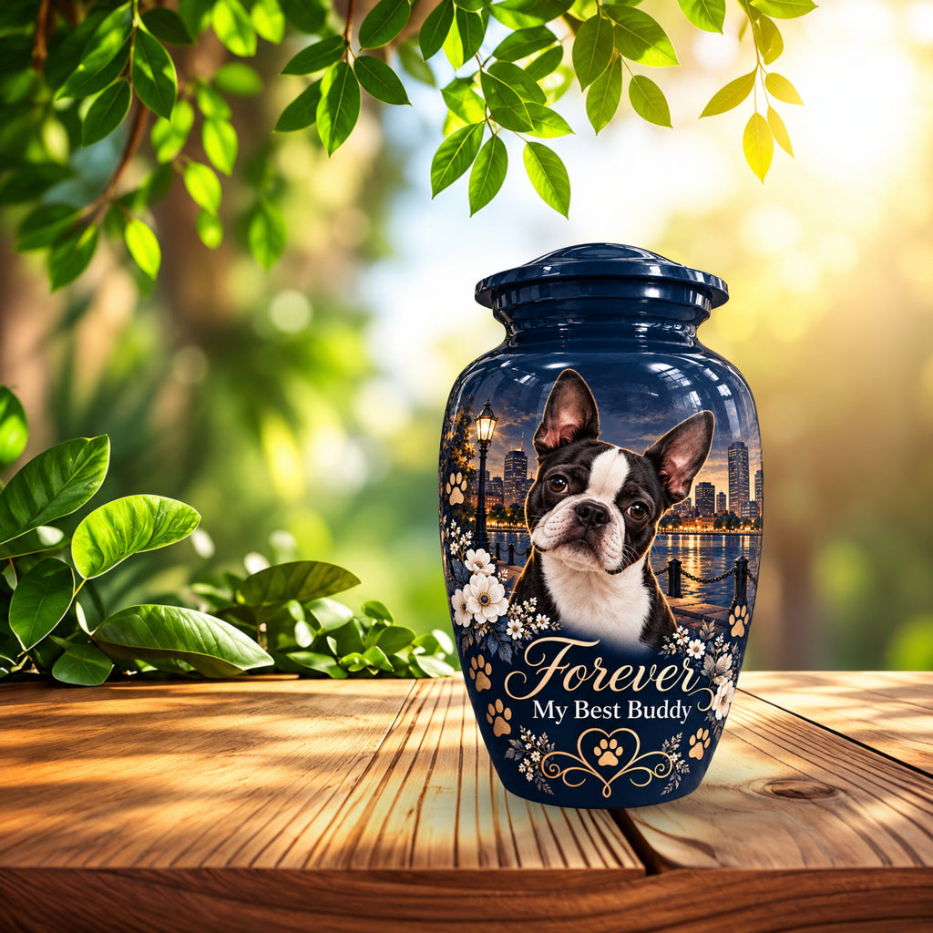 personalized dog portrait pet urn for ashes, handmade aluminum pet memorial urn with photo – picture 8