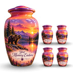 Purple Mountain Bear Sunset Cremation Urn for Human Ashes – Personalized Handmade Aluminum Urn