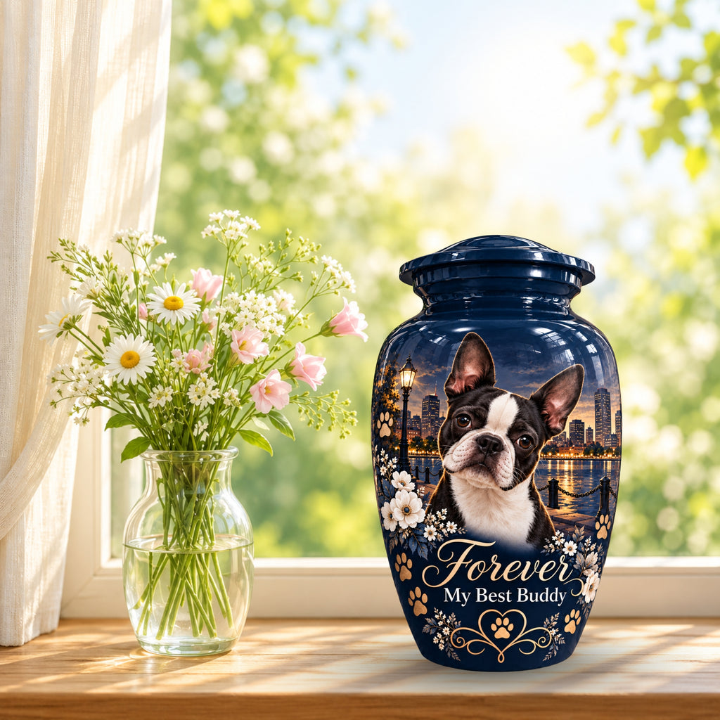 personalized dog portrait pet urn for ashes, handmade aluminum pet memorial urn with photo – picture 9