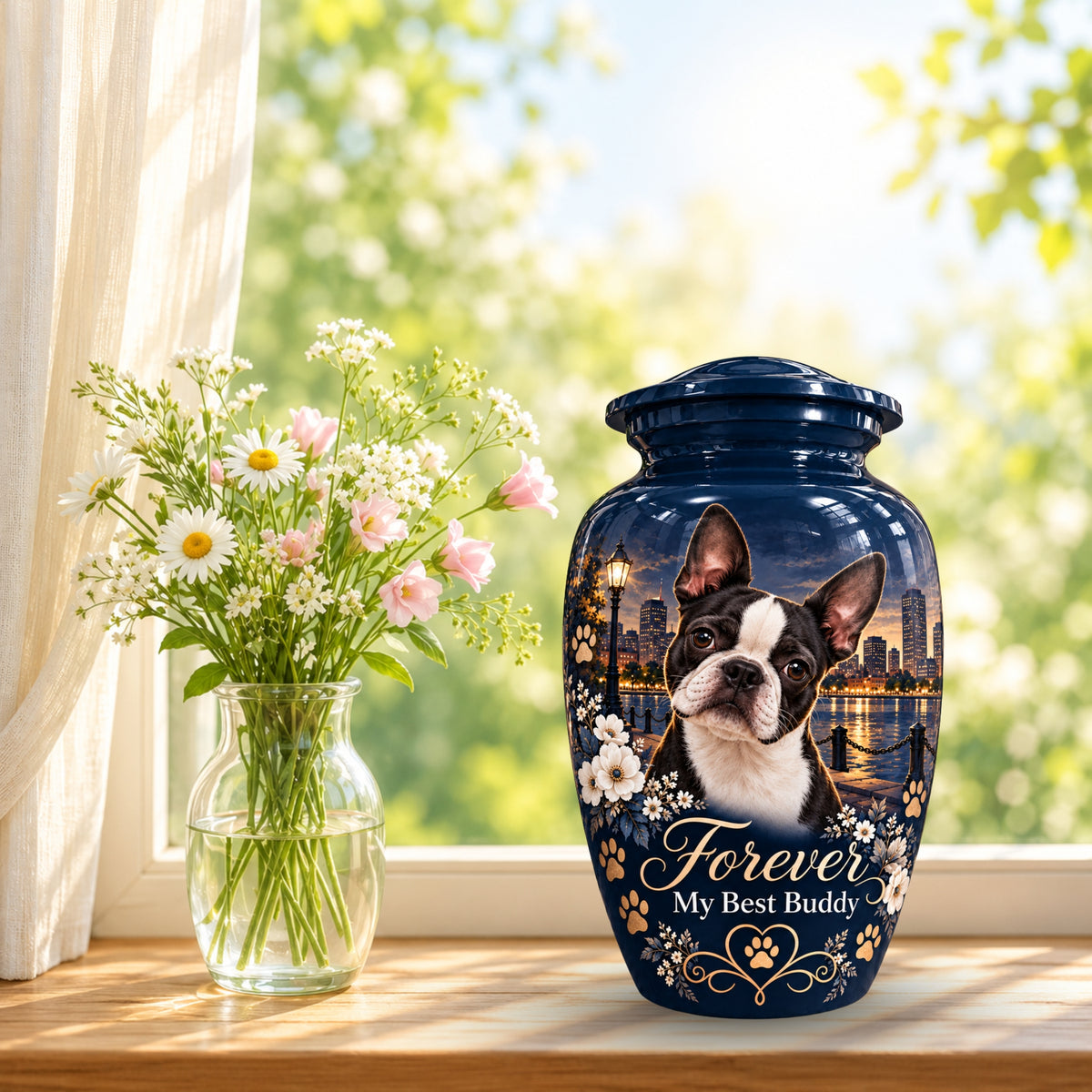 personalized dog portrait pet urn for ashes, handmade aluminum pet memorial urn with photo – picture 9