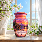 Purple Mountain Bear Sunset Cremation Urn for Human Ashes – Personalized Handmade Aluminum Urn