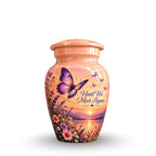 Peach Sunset Purple Butterfly Cremation Urn for Human Ashes – Personalized Handmade Aluminum Urn