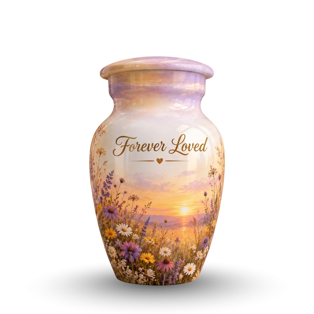 Sunset Wildflower Memorial Cremation Urn for Human Ashes – Personalized Handmade Aluminum Urn