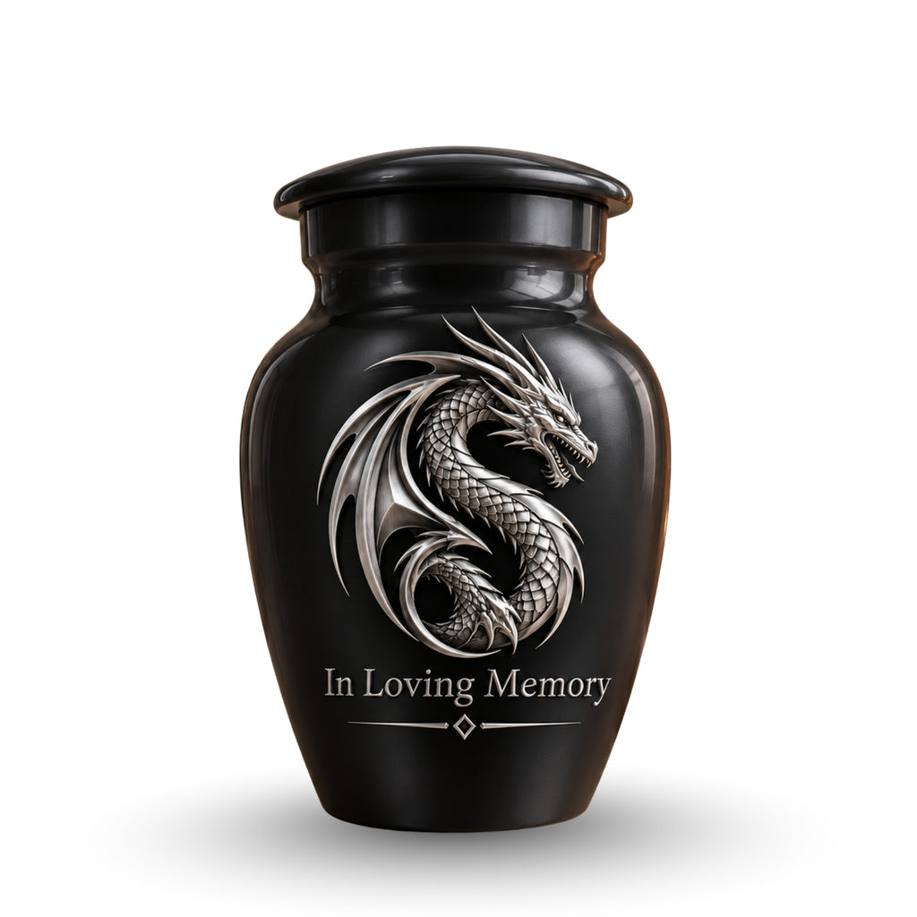mythical dragon memorial urn for ashes, handmade aluminum urn – photo 4