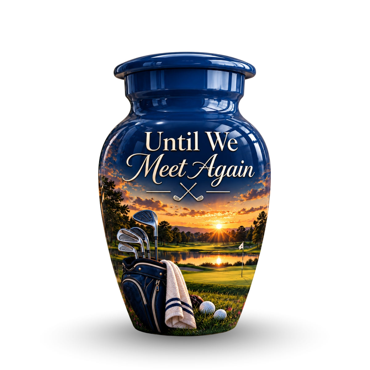 golf bag fairway sunset cremation urn for human ashes, handmade aluminum – photo 4