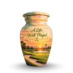 Golfer's Memorial Urn with Sand Trap for Human Ashes – Personalized Handmade Aluminum Cremation Urn