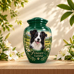 personalized dog portrait cremation urn for pet ashes, handmade aluminum pet memorial urn with photo – picture 5