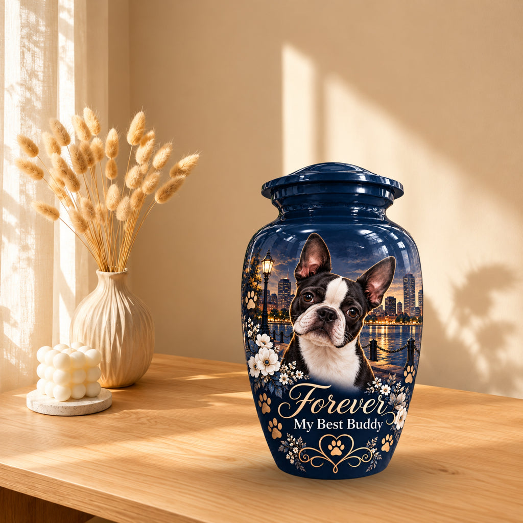 personalized dog portrait pet urn for ashes, handmade aluminum pet memorial urn with photo – picture 10