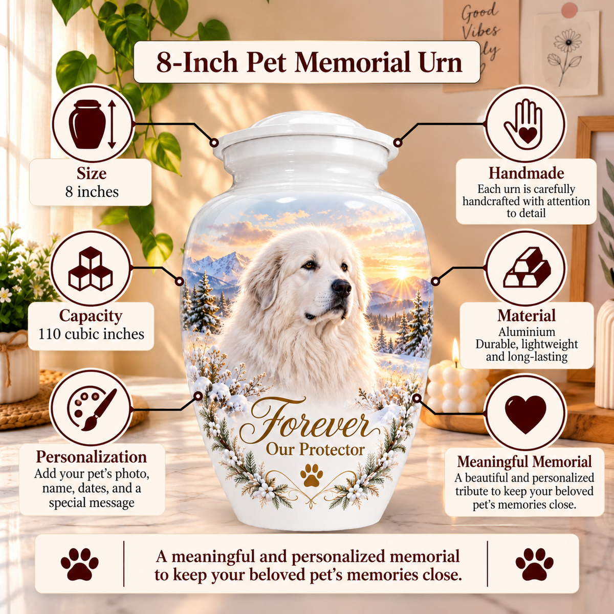 dog photo memorial pet urn for ashes, handmade aluminum pet memorial urn with photo – picture 1