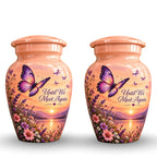 Peach Sunset Purple Butterfly Cremation Urn for Human Ashes – Personalized Handmade Aluminum Urn