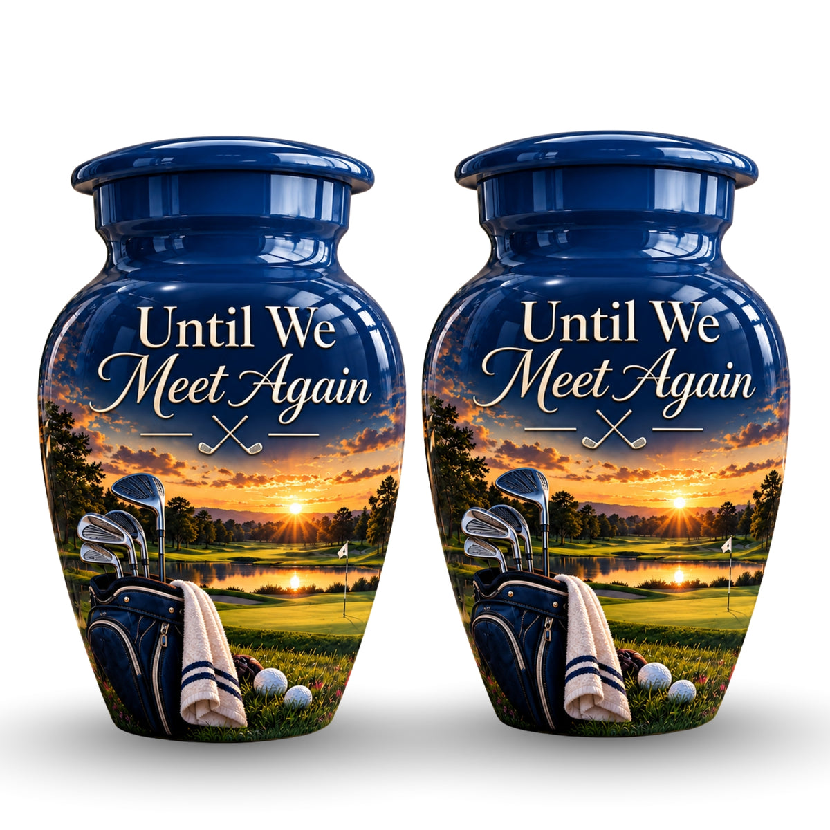 golf bag fairway sunset cremation urn for human ashes, handmade aluminum – photo 5