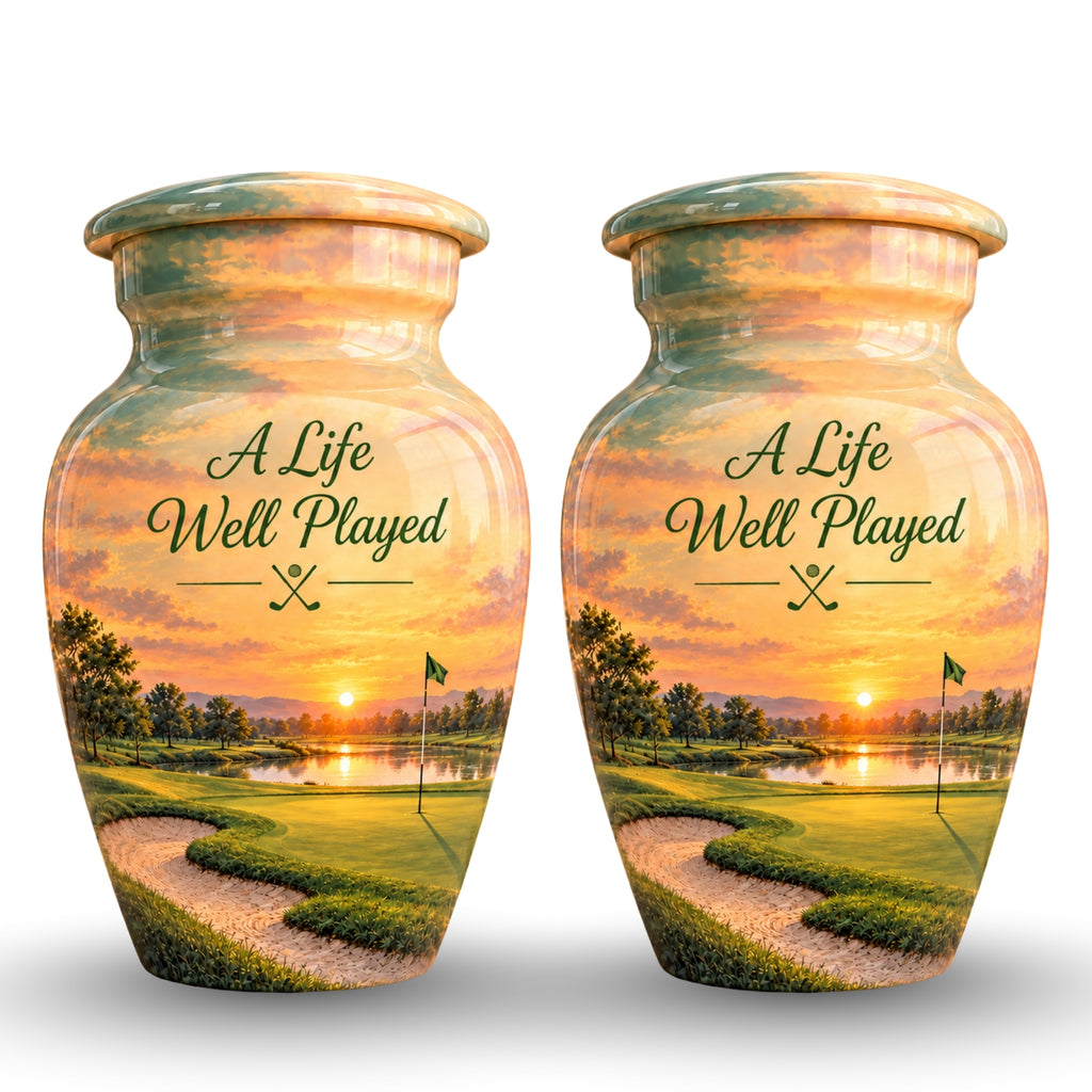 Golfer's Memorial Urn with Sand Trap for Human Ashes – Personalized Handmade Aluminum Cremation Urn