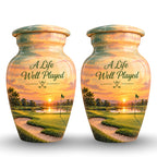 Golfer's Memorial Urn with Sand Trap for Human Ashes – Personalized Handmade Aluminum Cremation Urn