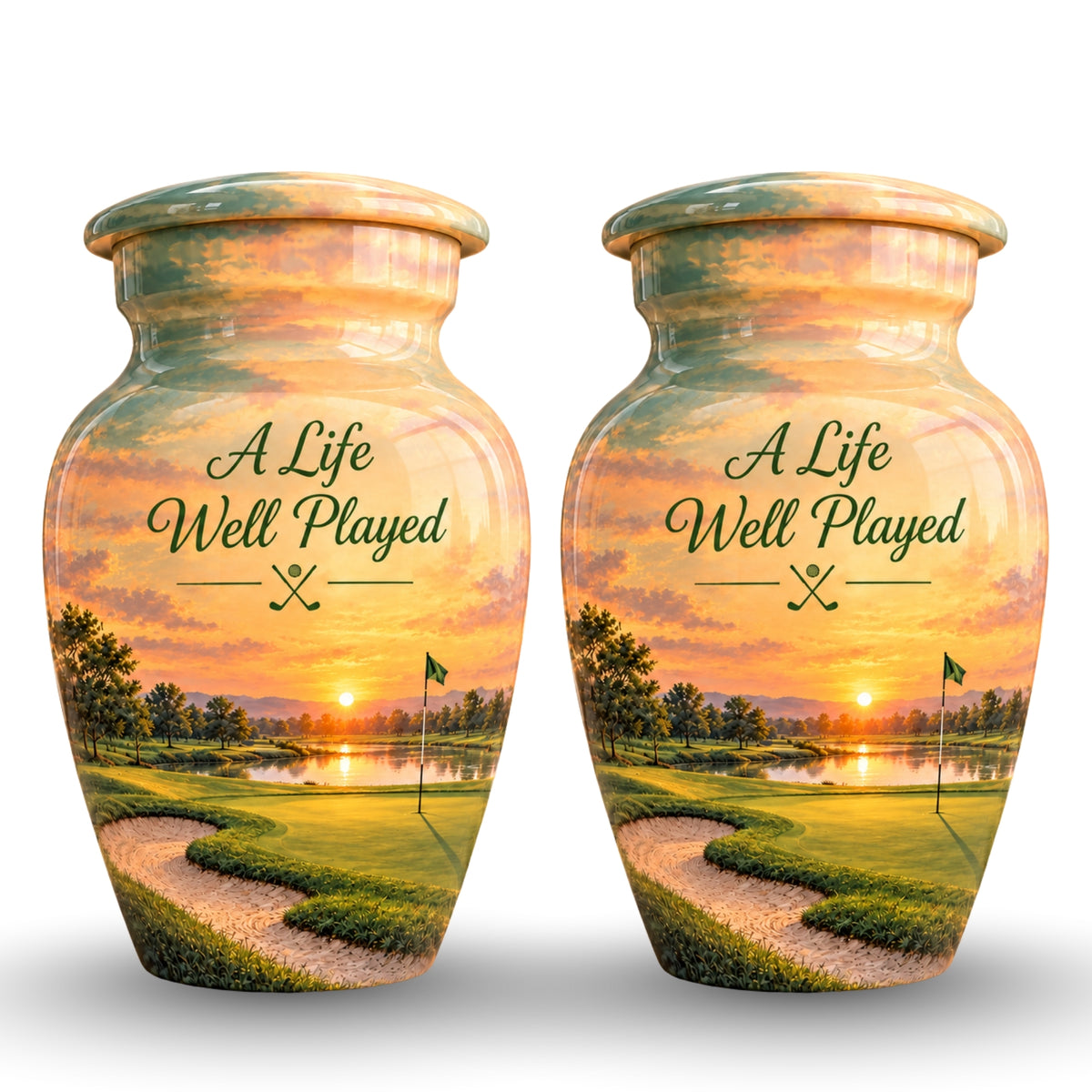 Golfer's Memorial Urn with Sand Trap for Human Ashes – Personalized Handmade Aluminum Cremation Urn