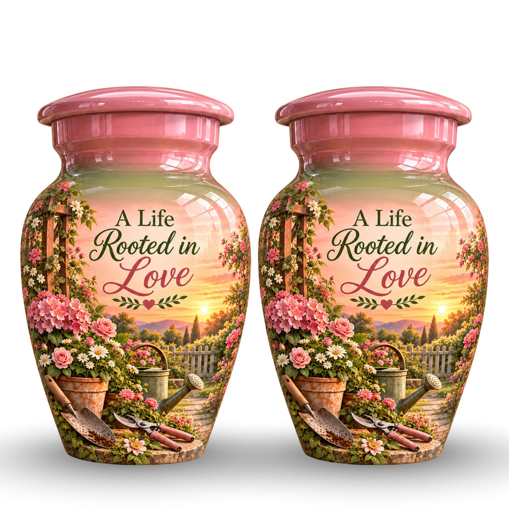 Pink Floral Garden Sunset Cremation Urn for Human Ashes – Personalized Handmade Aluminum Urn