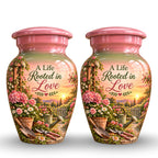 Pink Floral Garden Sunset Cremation Urn for Human Ashes – Personalized Handmade Aluminum Urn