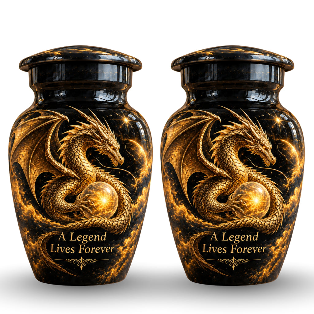 mythical dragon cremation urn for human ashes, handmade aluminum urn – photo 5