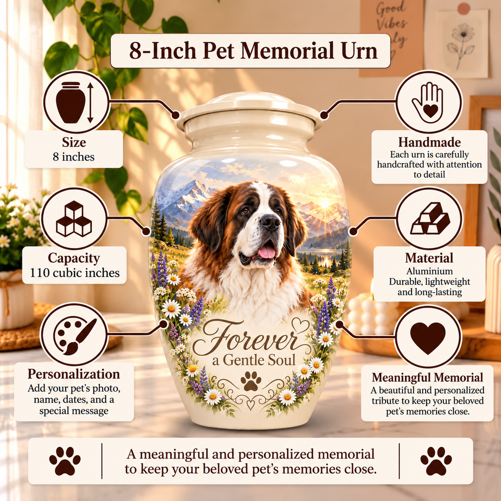 custom pet portrait pet urn for ashes, handmade aluminum pet memorial urn with photo – picture 2