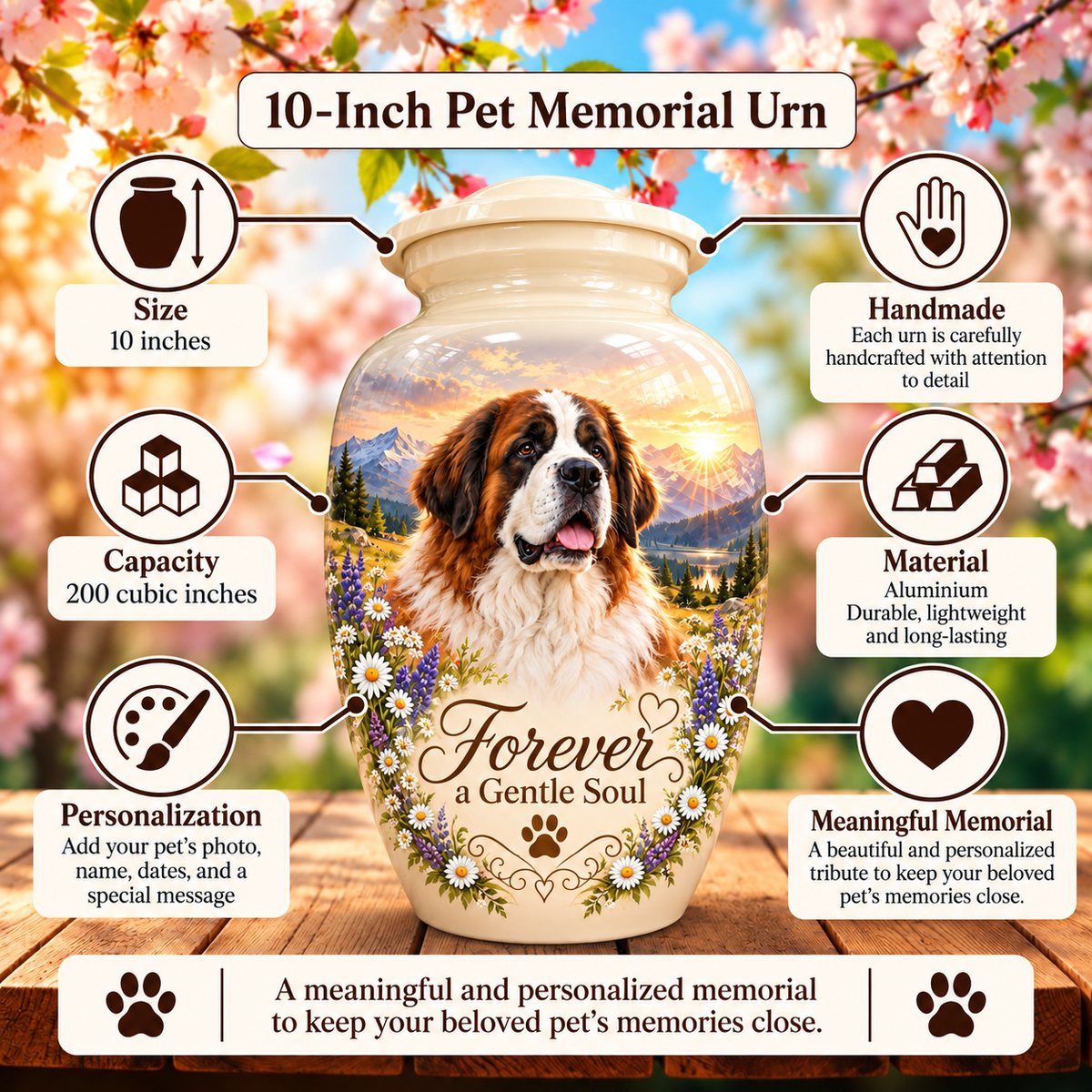 custom pet portrait pet urn for ashes, handmade aluminum pet memorial urn with photo – picture 6