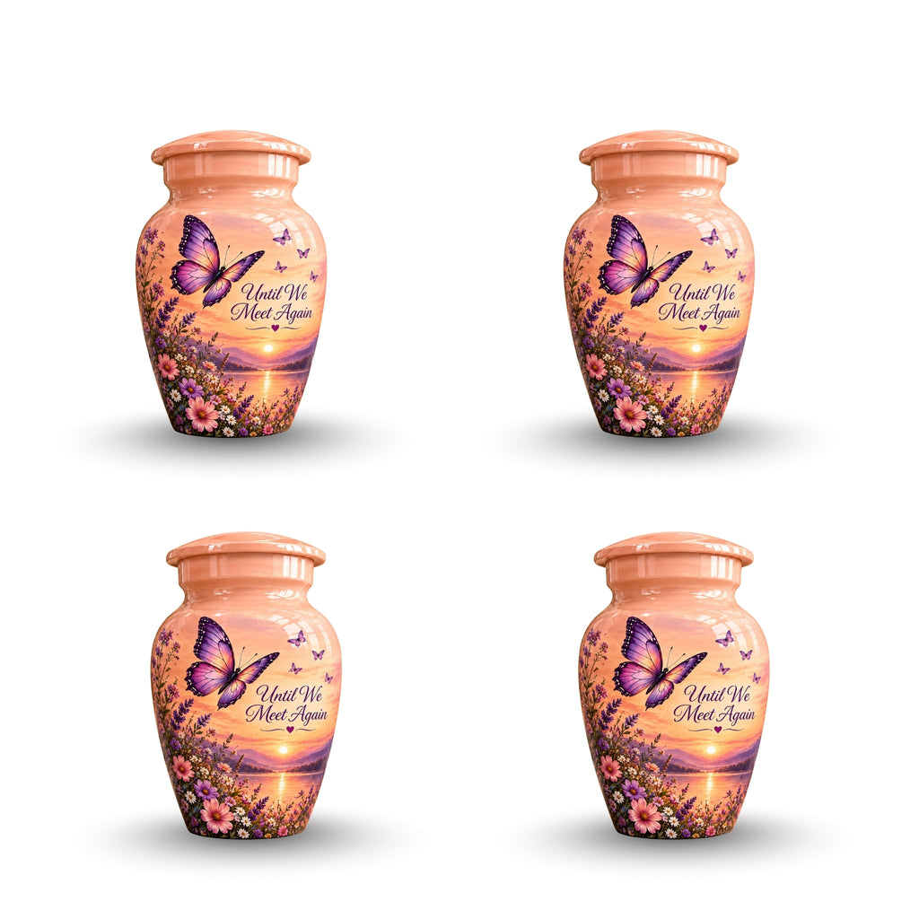 Peach Sunset Purple Butterfly Cremation Urn for Human Ashes – Personalized Handmade Aluminum Urn