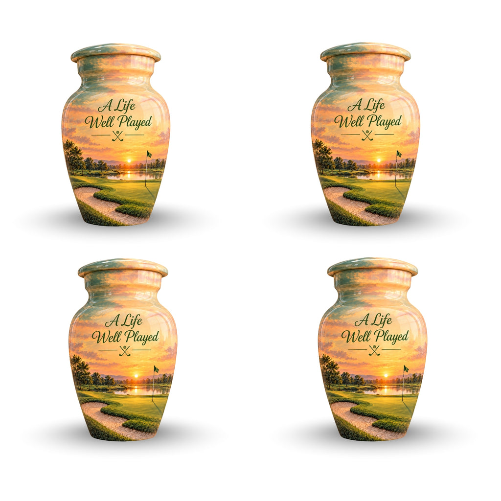 Golfer's Memorial Urn with Sand Trap for Human Ashes – Personalized Handmade Aluminum Cremation Urn