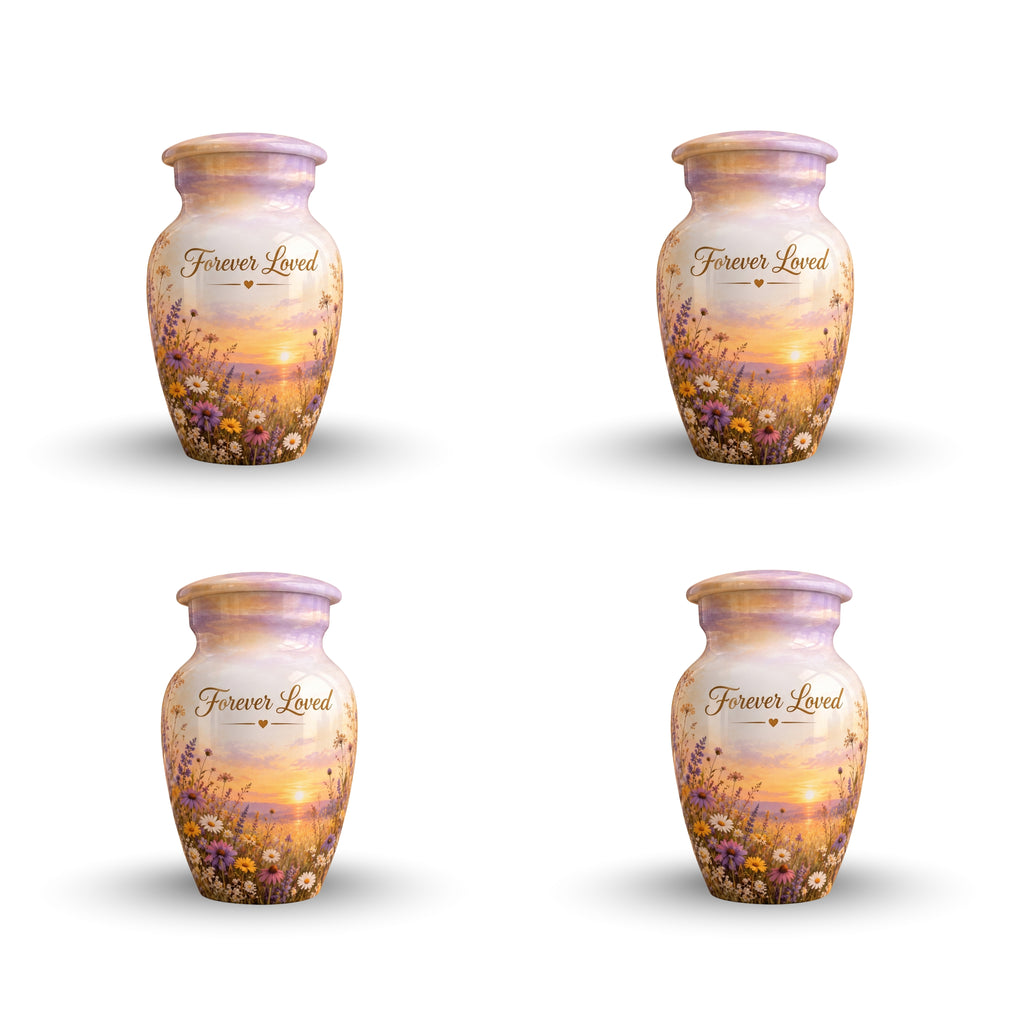 Sunset Wildflower Memorial Cremation Urn for Human Ashes – Personalized Handmade Aluminum Urn