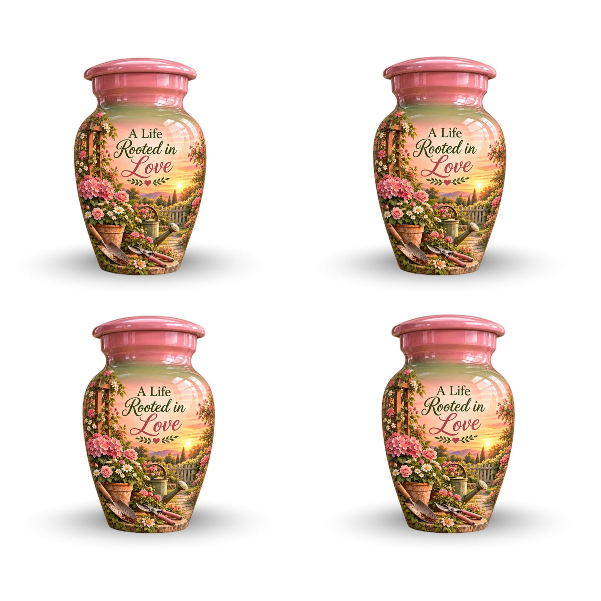 Pink Floral Garden Sunset Cremation Urn for Human Ashes – Personalized Handmade Aluminum Urn