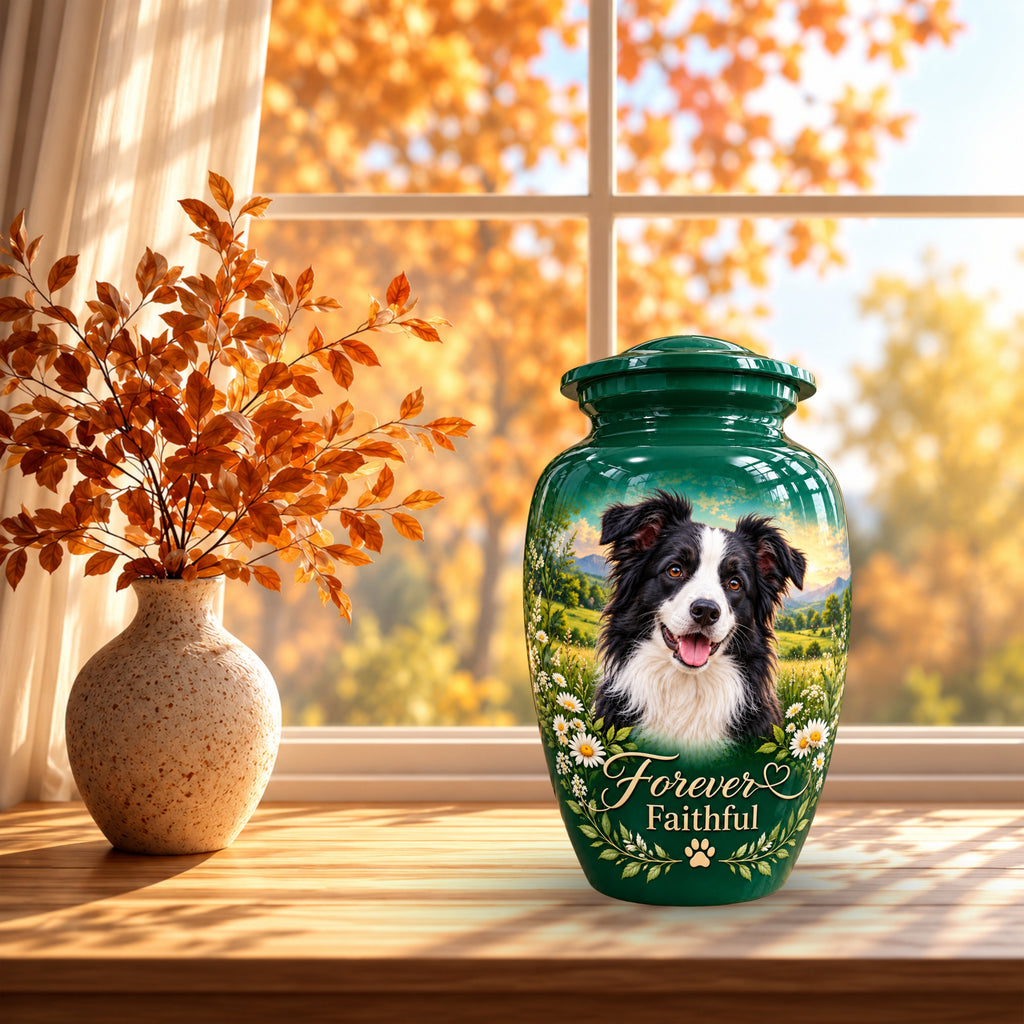 personalized dog portrait cremation urn for pet ashes, handmade aluminum pet memorial urn with photo – picture 8