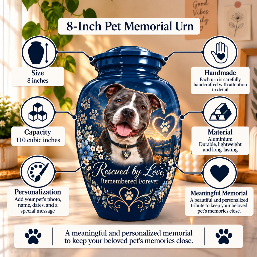 custom pet photo memorial urn for pet ashes, handmade aluminum pet memorial urn with photo – picture 2