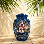 custom pet photo memorial urn for pet ashes, handmade aluminum pet memorial urn with photo – picture 3