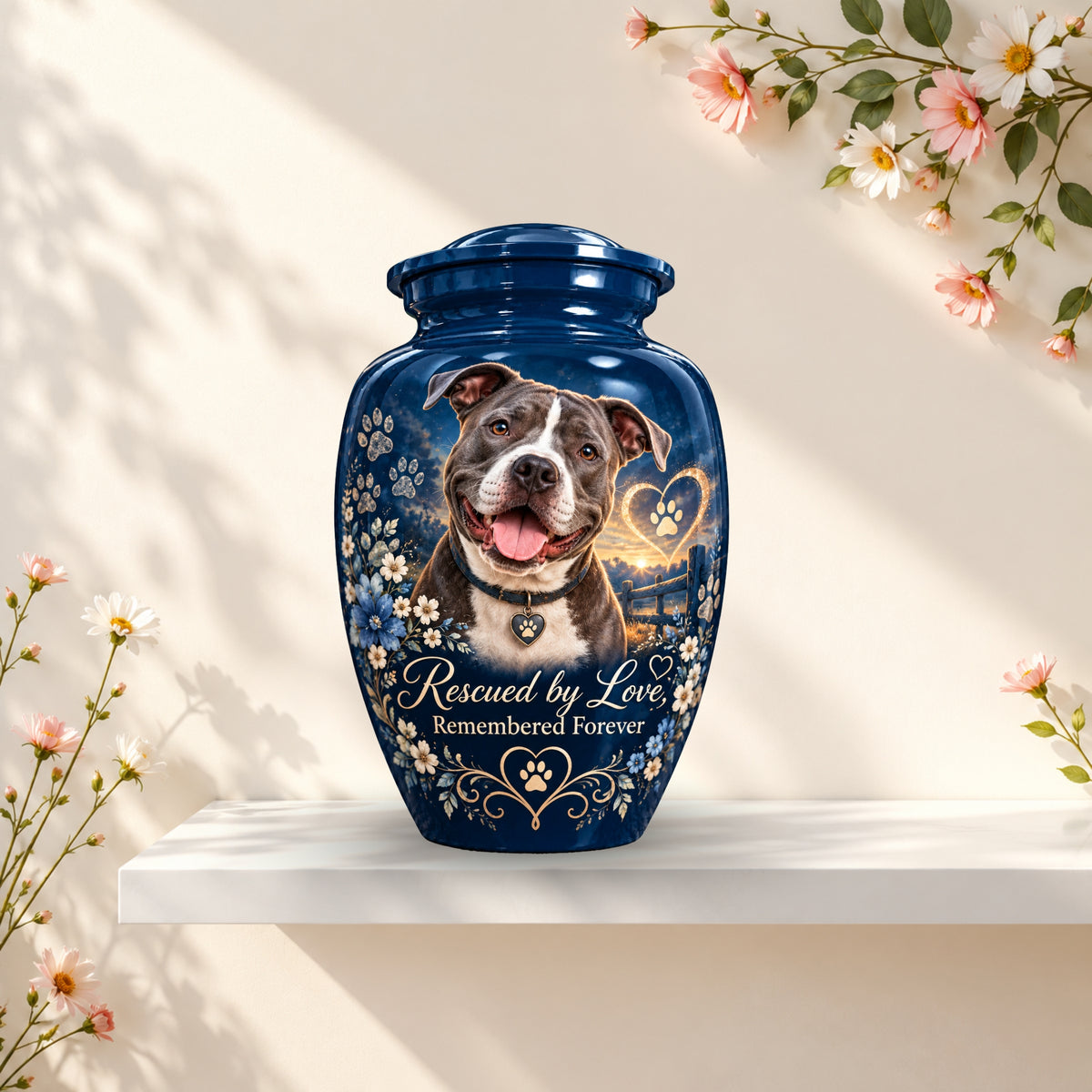 custom pet photo memorial urn for pet ashes, handmade aluminum pet memorial urn with photo – picture 1