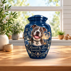 custom pet photo memorial urn for pet ashes, handmade aluminum pet memorial urn with photo – picture 4