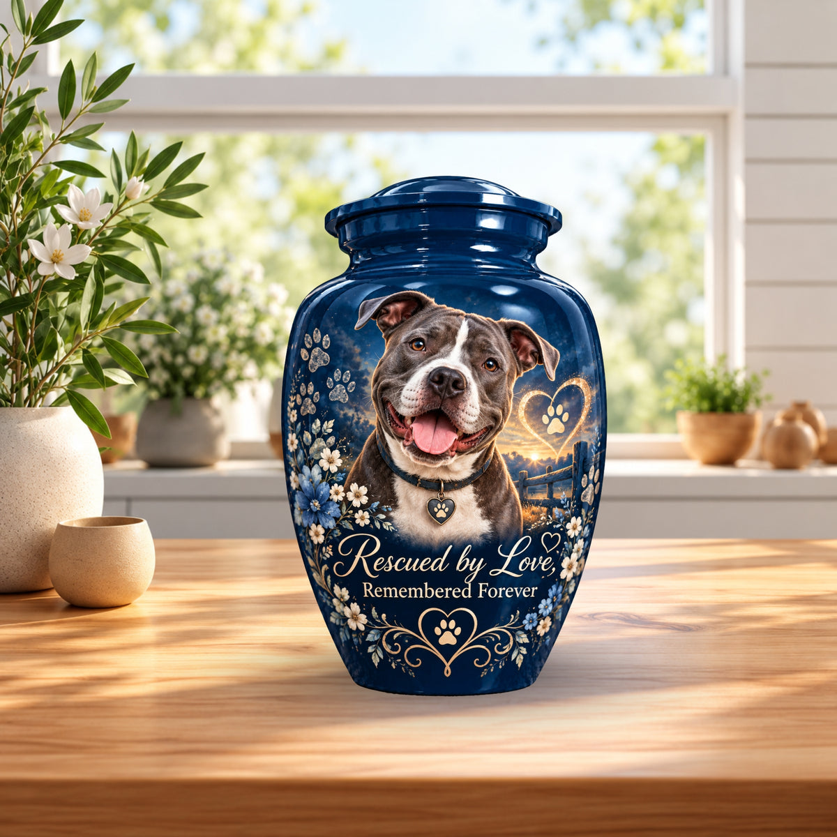 custom pet photo memorial urn for pet ashes, handmade aluminum pet memorial urn with photo – picture 4