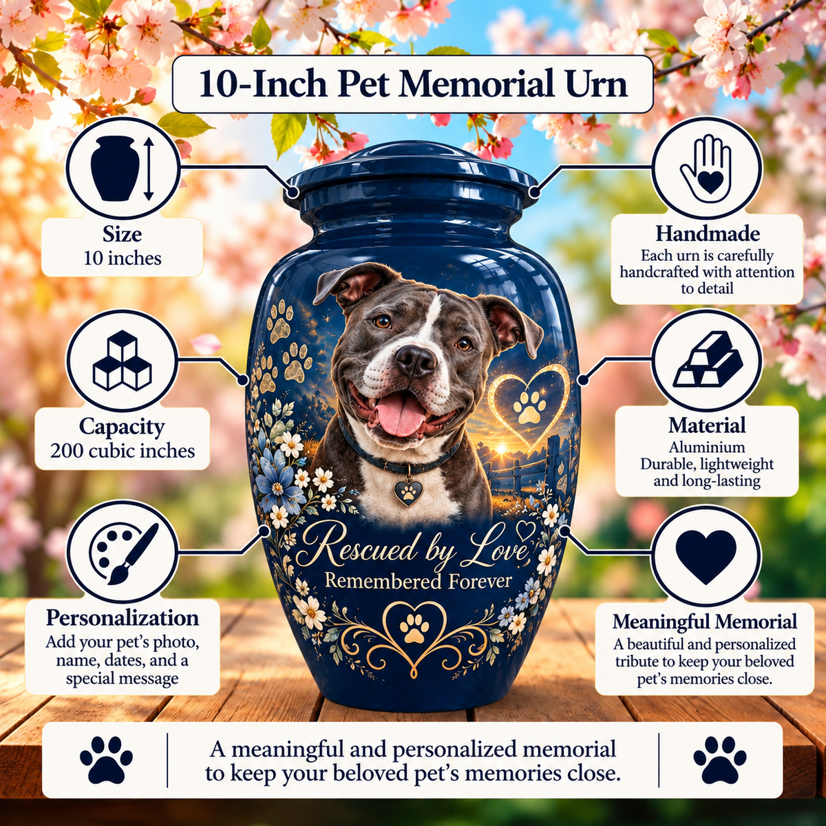 custom pet photo memorial urn for pet ashes, handmade aluminum pet memorial urn with photo – picture 6