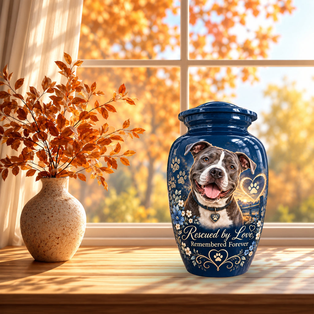 custom pet photo memorial urn for pet ashes, handmade aluminum pet memorial urn with photo – picture 7