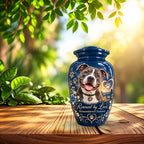 custom pet photo memorial urn for pet ashes, handmade aluminum pet memorial urn with photo – picture 8