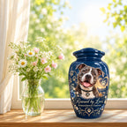 custom pet photo memorial urn for pet ashes, handmade aluminum pet memorial urn with photo – picture 9