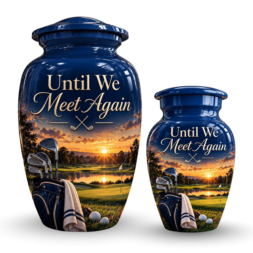golf bag fairway sunset cremation urn for human ashes, handmade aluminum – photo 7
