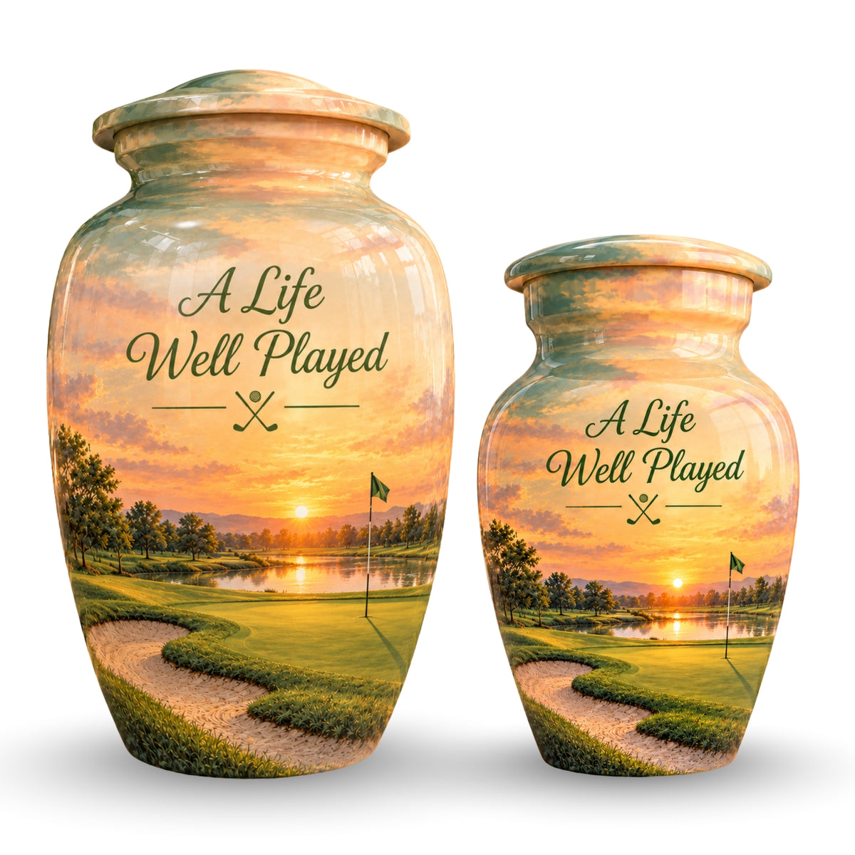Golfer's Memorial Urn with Sand Trap for Human Ashes – Personalized Handmade Aluminum Cremation Urn