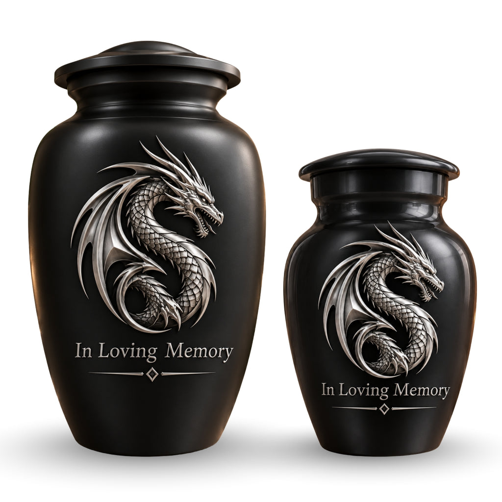 mythical dragon memorial urn for ashes, handmade aluminum urn – photo 7