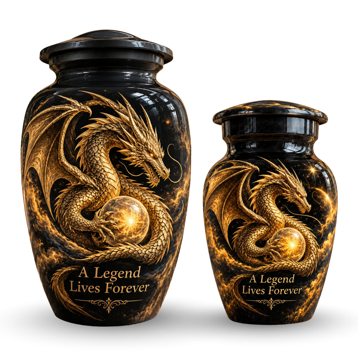 mythical dragon cremation urn for human ashes, handmade aluminum urn – photo 7