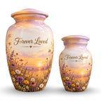 Sunset Wildflower Memorial Cremation Urn for Human Ashes – Personalized Handmade Aluminum Urn