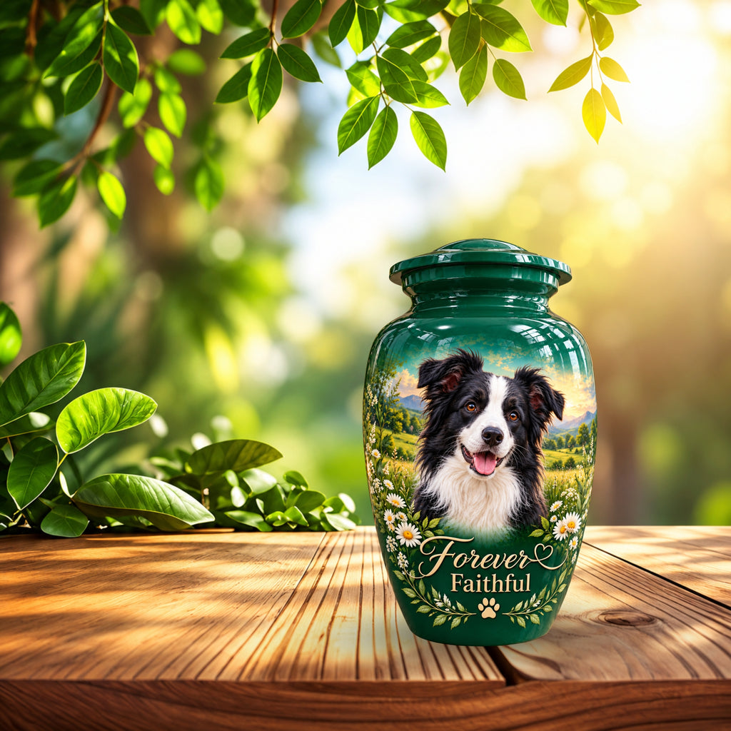 personalized dog portrait cremation urn for pet ashes, handmade aluminum pet memorial urn with photo – picture 9