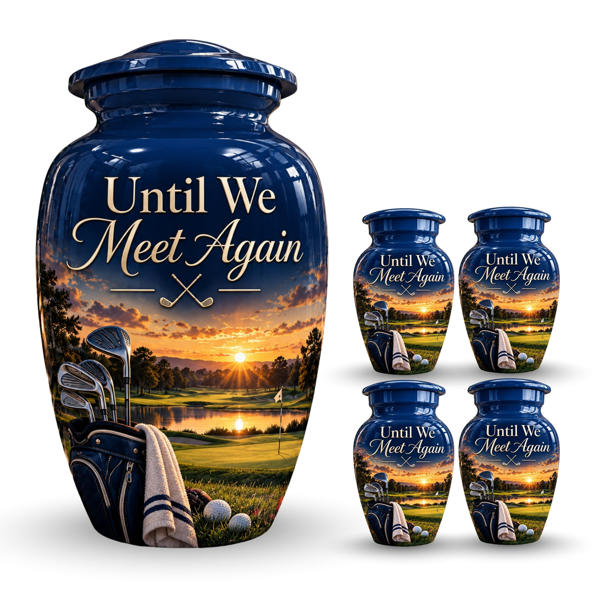 golf bag fairway sunset cremation urn for human ashes, handmade aluminum – photo 8