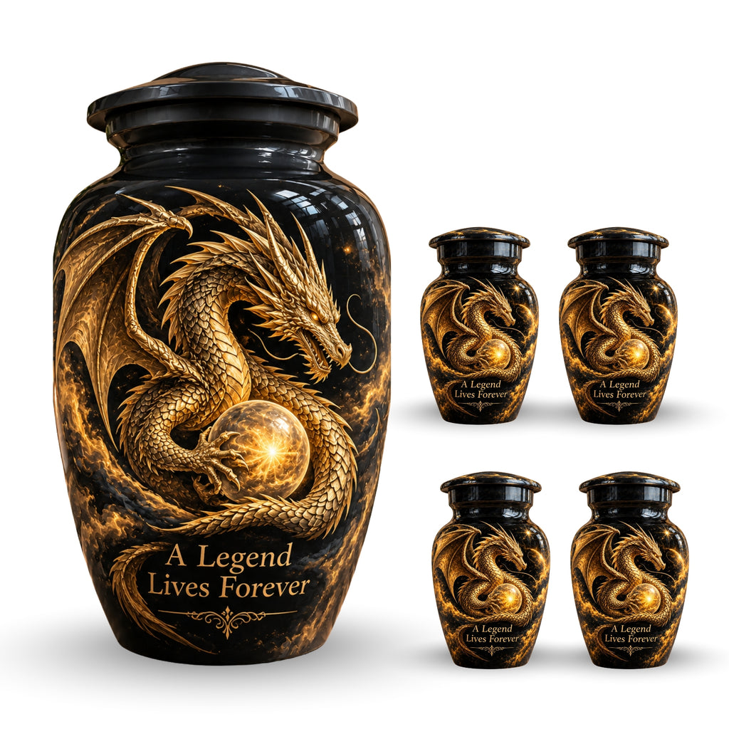 mythical dragon cremation urn for human ashes, handmade aluminum urn – photo 8