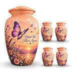 Peach Sunset Purple Butterfly Cremation Urn for Human Ashes – Personalized Handmade Aluminum Urn