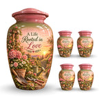 Pink Floral Garden Sunset Cremation Urn for Human Ashes – Personalized Handmade Aluminum Urn