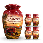 red tractor farm sunset cremation urn for human ashes, handmade aluminum – photo 8